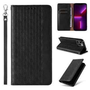 For iPhone 15 Pro Max Braided Embossed Strong Magnetic Leather Phone Case(Black)