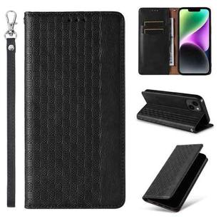 For iPhone 15 Braided Embossed Strong Magnetic Leather Phone Case(Black)