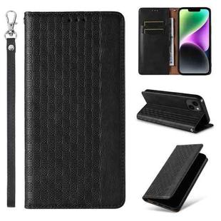 For iPhone 14 Braided Embossed Strong Magnetic Leather Phone Case(Black)