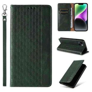 For iPhone 14 Braided Embossed Strong Magnetic Leather Phone Case(Green)