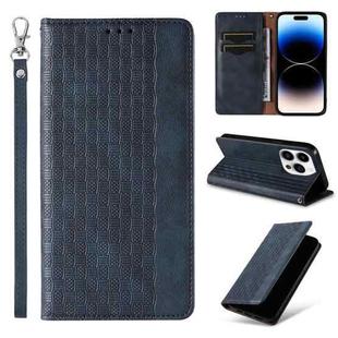 For iPhone 14 Pro Max Braided Embossed Strong Magnetic Leather Phone Case(Blue)