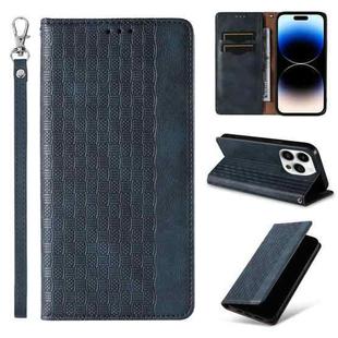 For iPhone 13 Pro Max Braided Embossed Strong Magnetic Leather Phone Case(Blue)