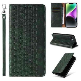 For iPhone 13 Braided Embossed Strong Magnetic Leather Phone Case(Green)
