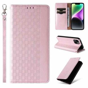For iPhone 13 Braided Embossed Strong Magnetic Leather Phone Case(Rose Gold)