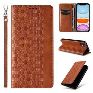 For iPhone 12 / 12 Pro Braided Embossed Strong Magnetic Leather Phone Case(Brown)
