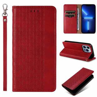 For iPhone 12 Pro Max Braided Embossed Strong Magnetic Leather Phone Case(Red)