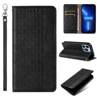 For iPhone 12 Pro Max Braided Embossed Strong Magnetic Leather Phone Case(Blue)