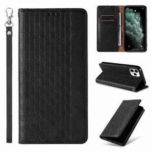 For iPhone 11 Pro Max Braided Embossed Strong Magnetic Leather Phone Case(Black)
