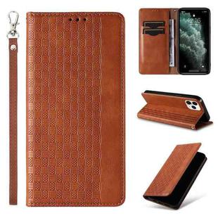 For iPhone 11 Pro Max Braided Embossed Strong Magnetic Leather Phone Case(Brown)