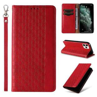 For iPhone 11 Pro Max Braided Embossed Strong Magnetic Leather Phone Case(Red)