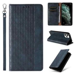 For iPhone 11 Pro Max Braided Embossed Strong Magnetic Leather Phone Case(Blue)