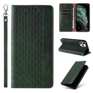 For iPhone 11 Pro Max Braided Embossed Strong Magnetic Leather Phone Case(Green)