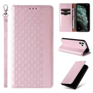 For iPhone 11 Pro Max Braided Embossed Strong Magnetic Leather Phone Case(Rose Gold)