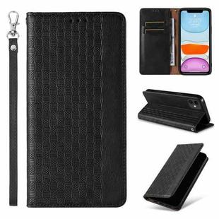 For iPhone 11 Braided Embossed Strong Magnetic Leather Phone Case(Black)