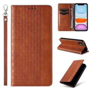For iPhone 11 Braided Embossed Strong Magnetic Leather Phone Case(Brown)
