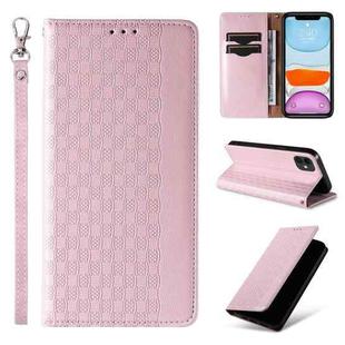 For iPhone 11 Braided Embossed Strong Magnetic Leather Phone Case(Rose Gold)