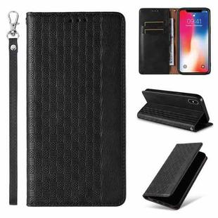 For iPhone X / XS Braided Embossed Strong Magnetic Leather Phone Case(Black)