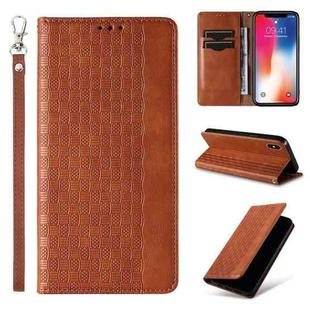 For iPhone X / XS Braided Embossed Strong Magnetic Leather Phone Case(Brown)