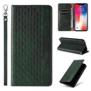 For iPhone X / XS Braided Embossed Strong Magnetic Leather Phone Case(Green)