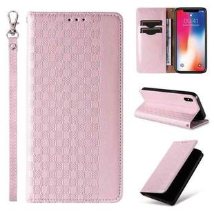 For iPhone X / XS Braided Embossed Strong Magnetic Leather Phone Case(Rose Gold)