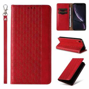 For iPhone XR Braided Embossed Strong Magnetic Leather Phone Case(Red)
