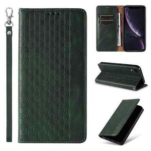 For iPhone XR Braided Embossed Strong Magnetic Leather Phone Case(Green)