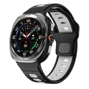 For Samsung Galaxy Watch Ultra 47mm Horizontal Stripes Reverse Buckle Silicone Watch Band(Black White)