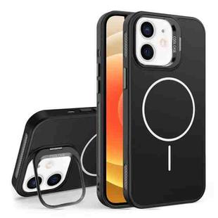 For iPhone 12 Organic Silicone Lens Holder MagSafe Phone Case(Black)