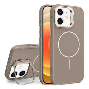 For iPhone 12 Organic Silicone Lens Holder MagSafe Phone Case(Desert Gold)
