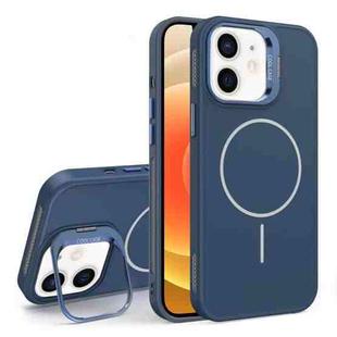 For iPhone 12 Organic Silicone Lens Holder MagSafe Phone Case(Blue)