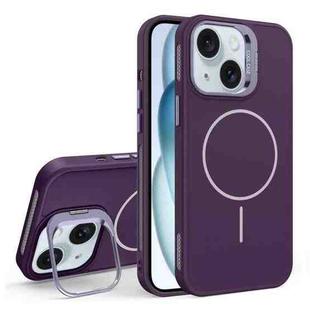 For iPhone 15 Organic Silicone Lens Holder MagSafe Phone Case(Purple)