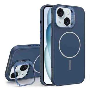 For iPhone 15 Organic Silicone Lens Holder MagSafe Phone Case(Blue)
