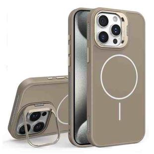 For iPhone 15 Pro Max Organic Silicone Lens Holder MagSafe Phone Case(Desert Gold)