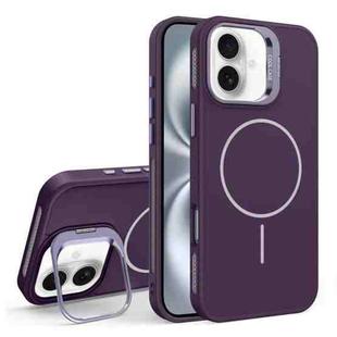 For iPhone 16 Plus Organic Silicone Lens Holder MagSafe Phone Case(Purple)