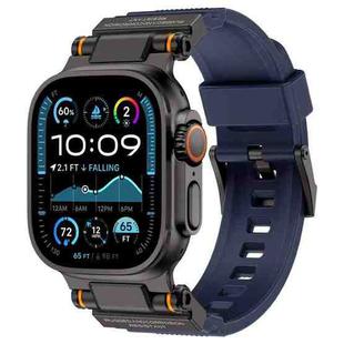 For Apple Watch 42 / 44 / 45 / 46 / 49mm Metal Connector Explorer Silicone Watch Band(Black Blue)