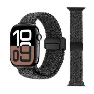 For Apple Watch 46mm / 49mm / 45mm / 44mm Magnetic Buckle Loop Woven Watch Band(Down Black)