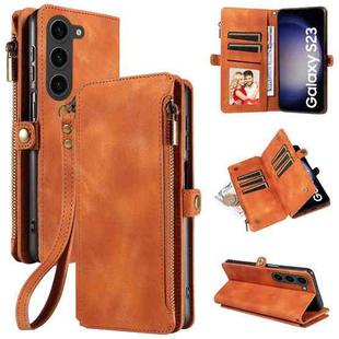 For Samsung Galaxy S23 5G Fantasy Multifunctional Zipper Wallet Leather Phone Case(Brown)