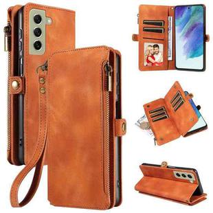For Samsung Galaxy S21 FE 5G Fantasy Multifunctional Zipper Wallet Leather Phone Case(Brown)
