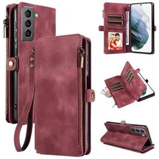 For Samsung Galaxy S21 5G Fantasy Multifunctional Zipper Wallet Leather Phone Case(Red)