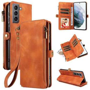 For Samsung Galaxy S21 5G Fantasy Multifunctional Zipper Wallet Leather Phone Case(Brown)