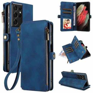 For Samsung Galaxy S21 Ultra 5G Fantasy Multifunctional Zipper Wallet Leather Phone Case(Blue)