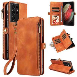 For Samsung Galaxy S21 Ultra 5G Fantasy Multifunctional Zipper Wallet Leather Phone Case(Brown)
