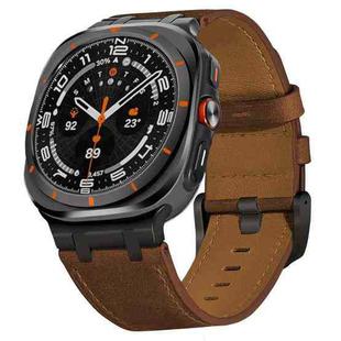 For Samsung Galaxy Watch Ultra 47mm Crazy Horse Leather Watch Band(Black Brown+Black Buckle)