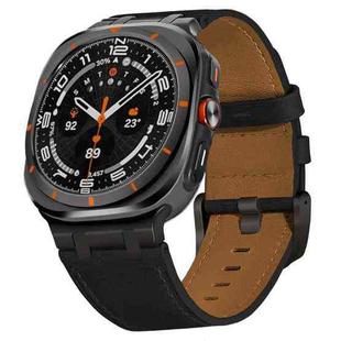 For Samsung Galaxy Watch Ultra 47mm Crazy Horse Leather Watch Band(Black+Black Buckle)