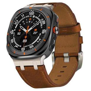 For Samsung Galaxy Watch Ultra 47mm Crazy Horse Leather Watch Band(Red Brown+Titanium Buckle)