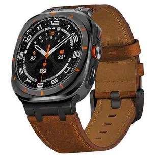 For Samsung Galaxy Watch Ultra 47mm Crazy Horse Leather Watch Band(Red Brown+Black Buckle)