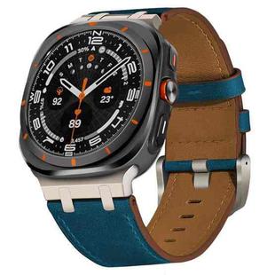For Samsung Galaxy Watch Ultra 47mm Crazy Horse Leather Watch Band(Dark Blue+Titanium Buckle)