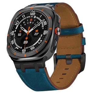For Samsung Galaxy Watch Ultra 47mm Crazy Horse Leather Watch Band(Dark Blue+Black Buckle)