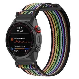 For Gamin 26mm Titanite Quick Release Loop Nylon Watch Band(Black Rainbow+Black)