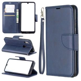 Retro Lambskin Texture Pure Color Horizontal Flip PU Leather Case for for Huawei Y6 2019 & Y6 Pro 2019, with Holder & Card Slots & Wallet & Lanyard(Blue)